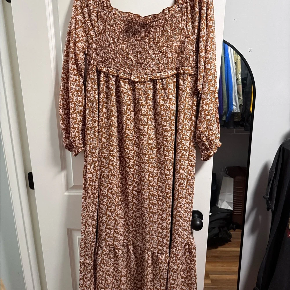 Pink Lily | Dresses | Pink Lily Rust Brown Floral Long Sleeve Maxi ...